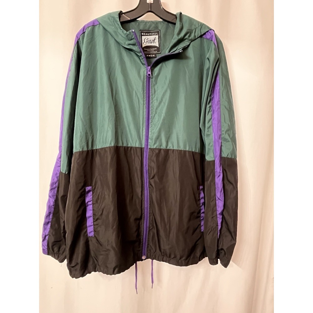 Beautiful Giant Windbreaker Jacket Men's Large‎ Teal Black Full Zip Hooded D90